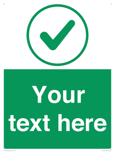 Custom green background, green tick in circle sign